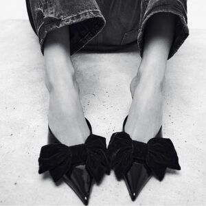 Black Zara Heeled Mules with Bow